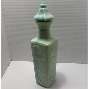 Vintage 1972 Jim Beam Liquor Decanter Jade Green & Blue Teal Milk Glass Top Cork